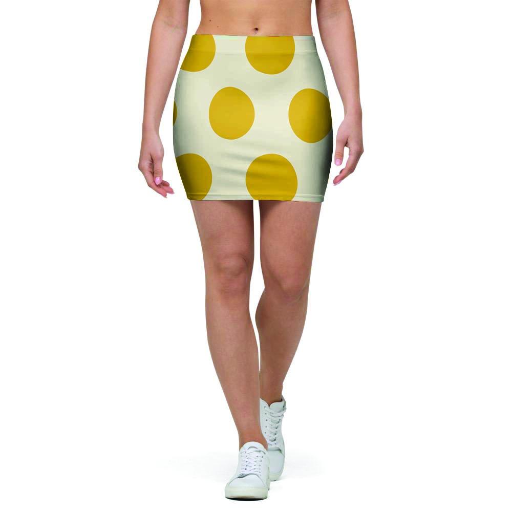 Yellow White Polka Dot Mini Skirt-grizzshop