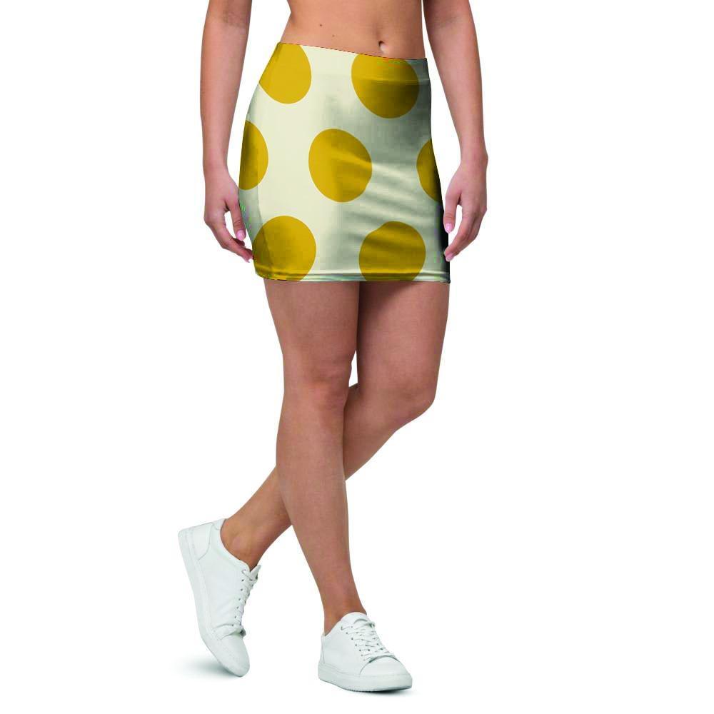 Yellow White Polka Dot Mini Skirt-grizzshop