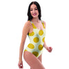 Yellow White Polka Dot One Piece Swimsuite-grizzshop