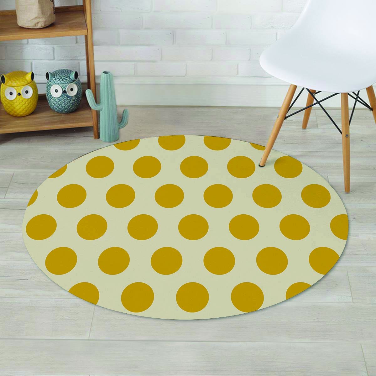 Yellow White Polka Dot Round Rug-grizzshop