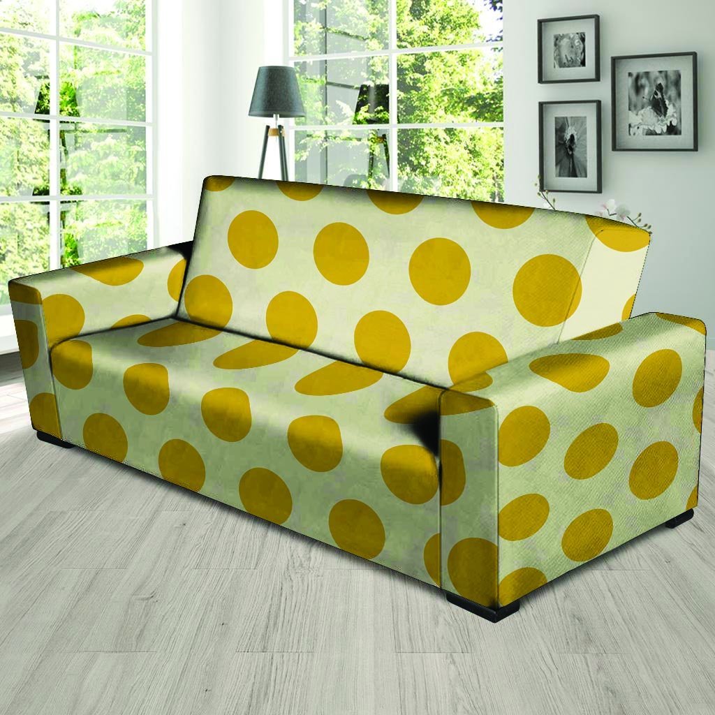 Yellow White Polka Dot Sofa Cover-grizzshop