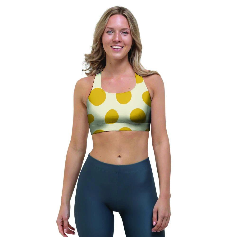 Yellow White Polka Dot Sports Bra-grizzshop