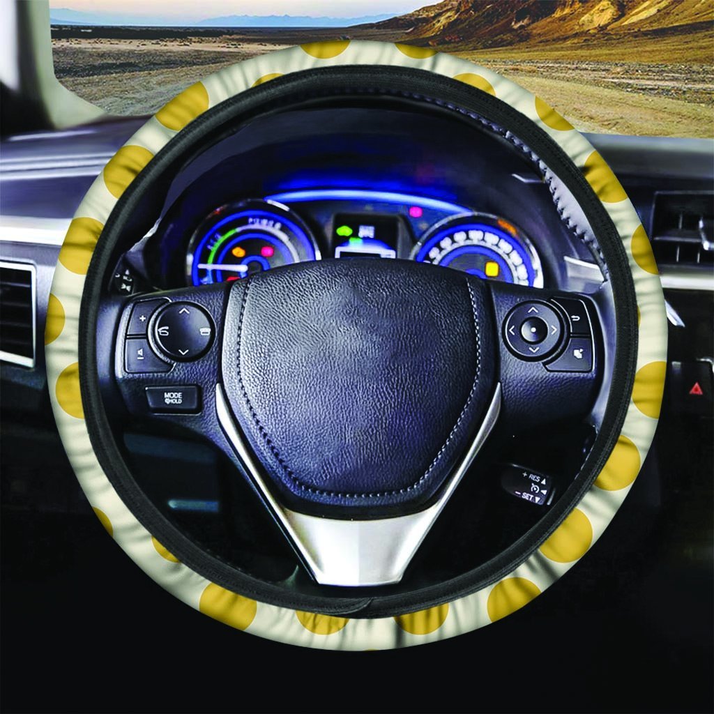 Yellow White Polka Dot Steering Wheel Cover-grizzshop
