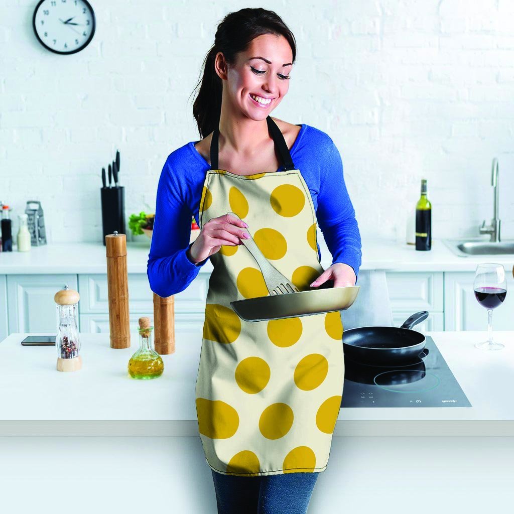 Yellow White Polka Dot Women's Apron-grizzshop