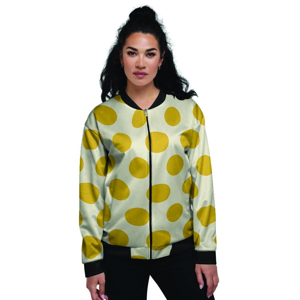 Yellow White Polka Dot Women's Bomber Jacket-grizzshop