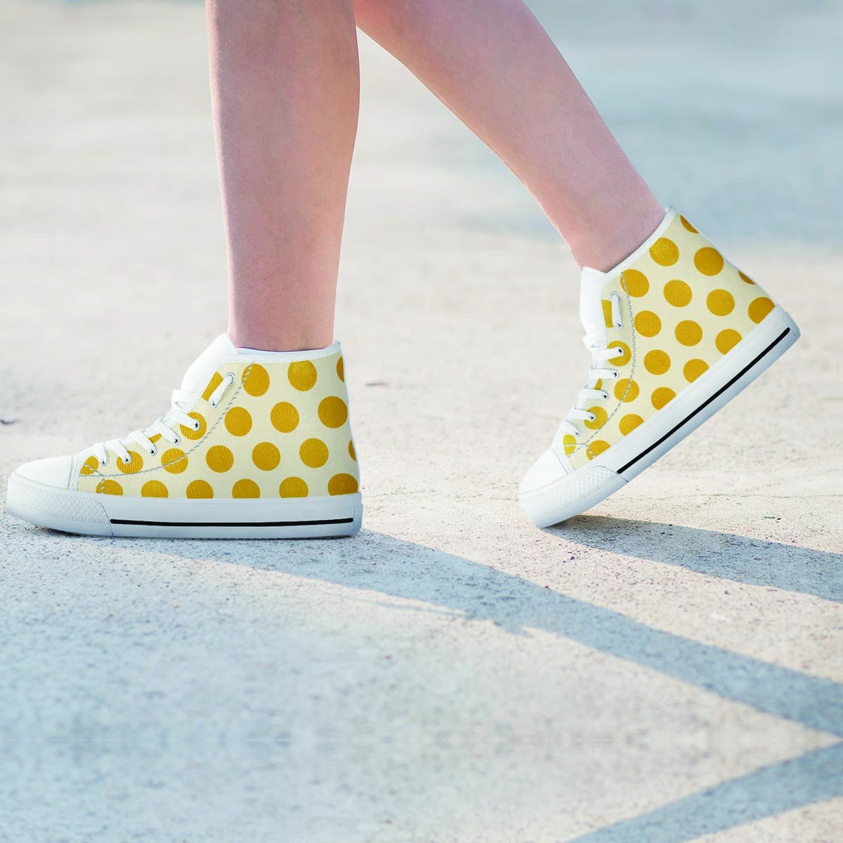 Yellow White Polka Dot Women's High Top Shoes-grizzshop