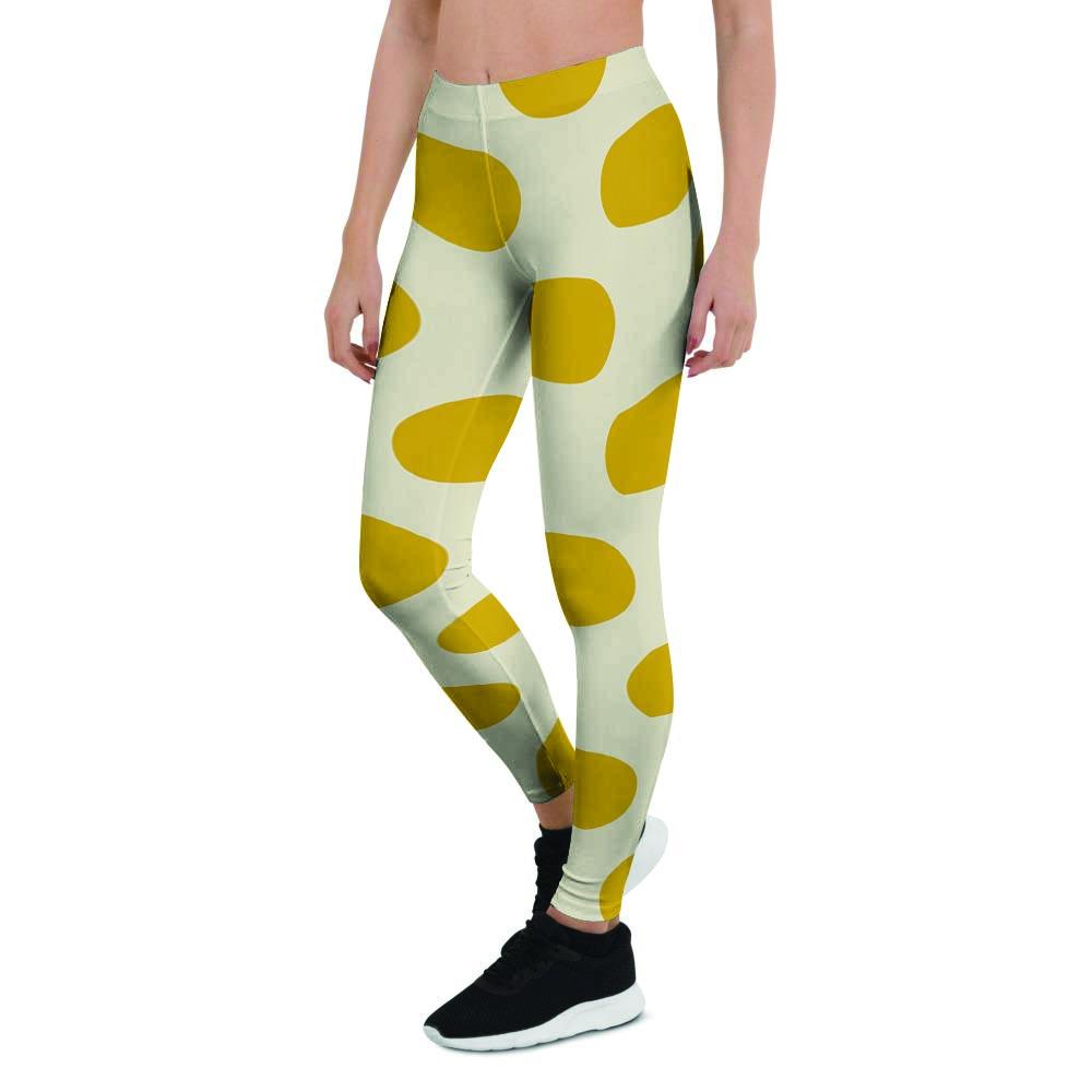 Yellow White Polka Dot Women's Leggings-grizzshop