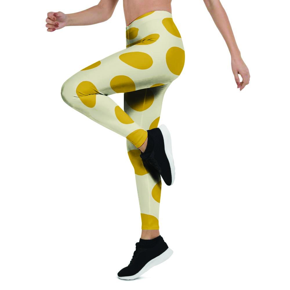 Yellow White Polka Dot Women's Leggings-grizzshop