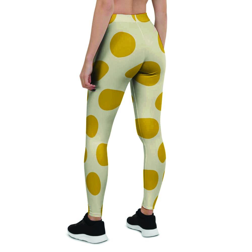 Yellow White Polka Dot Women's Leggings-grizzshop