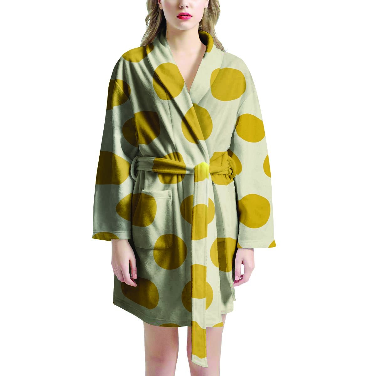 Yellow White Polka Dot Women's Robe-grizzshop