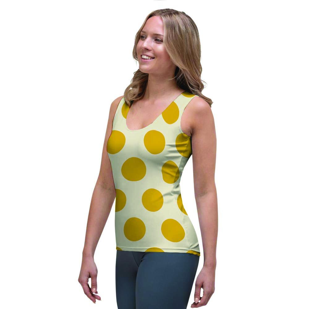 Yellow White Polka Dot Women's Tank Top-grizzshop