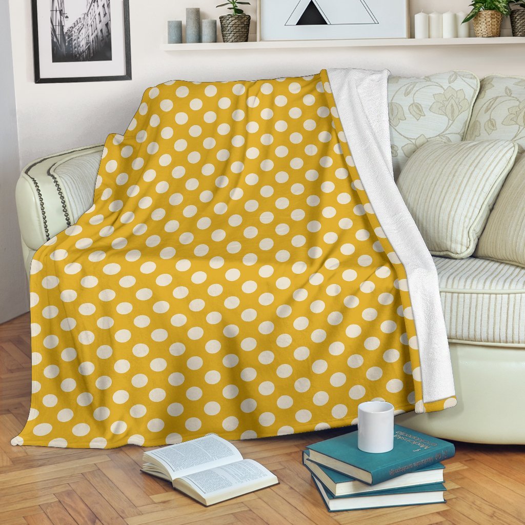 Yellow White Polka dot Pattern Print Blanket-grizzshop