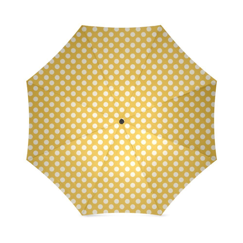 Yellow White Polka dot Pattern Print Foldable Umbrella-grizzshop