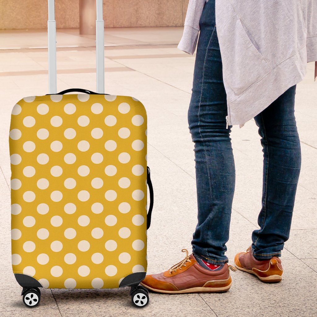 Yellow White Polka dot Pattern Print Luggage Cover Protector-grizzshop