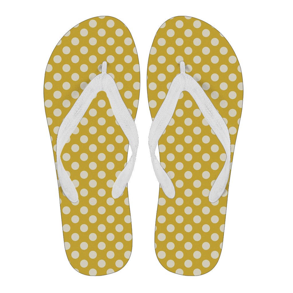Yellow White Polka dot Pattern Print Men & Women Flip Flops-grizzshop