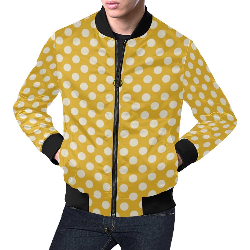 Yellow White Polka dot Pattern Print Men's Bomber Jacket-grizzshop