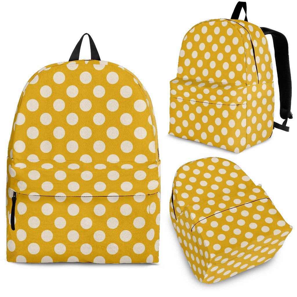 Yellow White Polka dot Pattern Print Premium Backpack-grizzshop