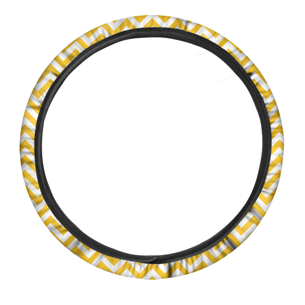 Yellow Zigzag Print Pattern Car Steering Wheel Cover-grizzshop