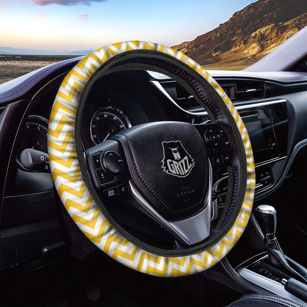 Yellow Zigzag Print Pattern Car Steering Wheel Cover-grizzshop