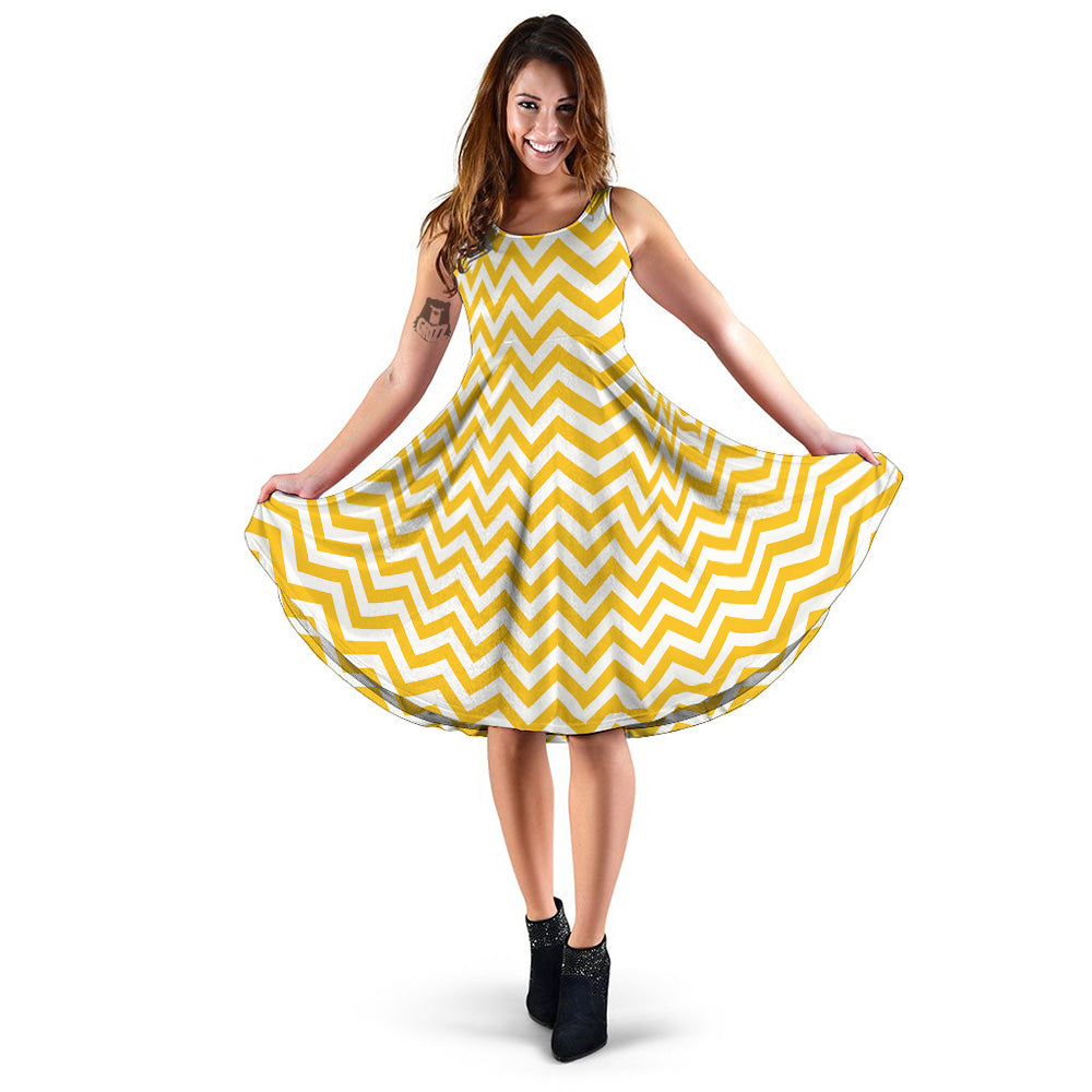 Yellow Zigzag Print Pattern Dress-grizzshop