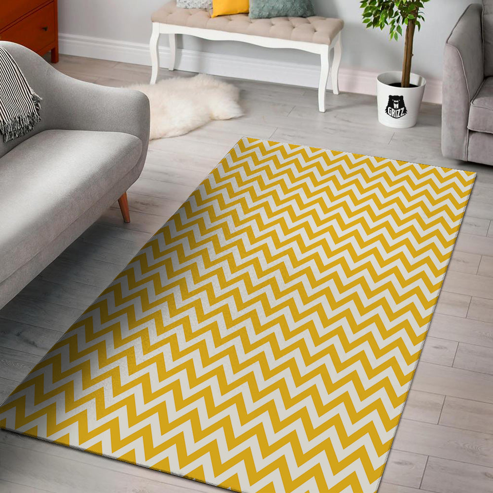 Yellow Zigzag Print Pattern Floor Mat-grizzshop