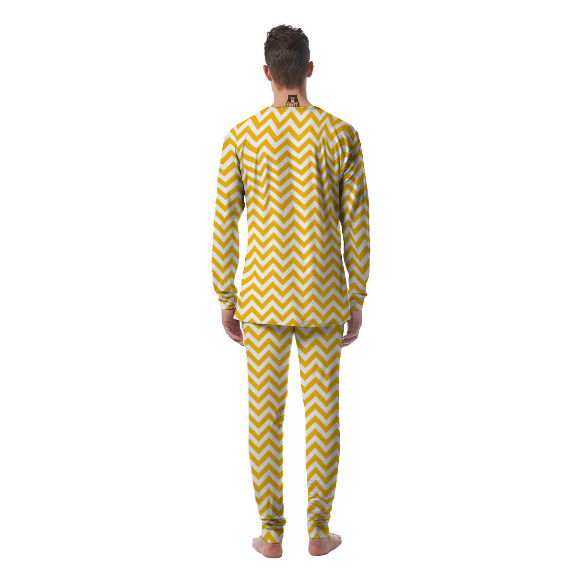 Yellow Zigzag Print Pattern Men's Pajamas-grizzshop