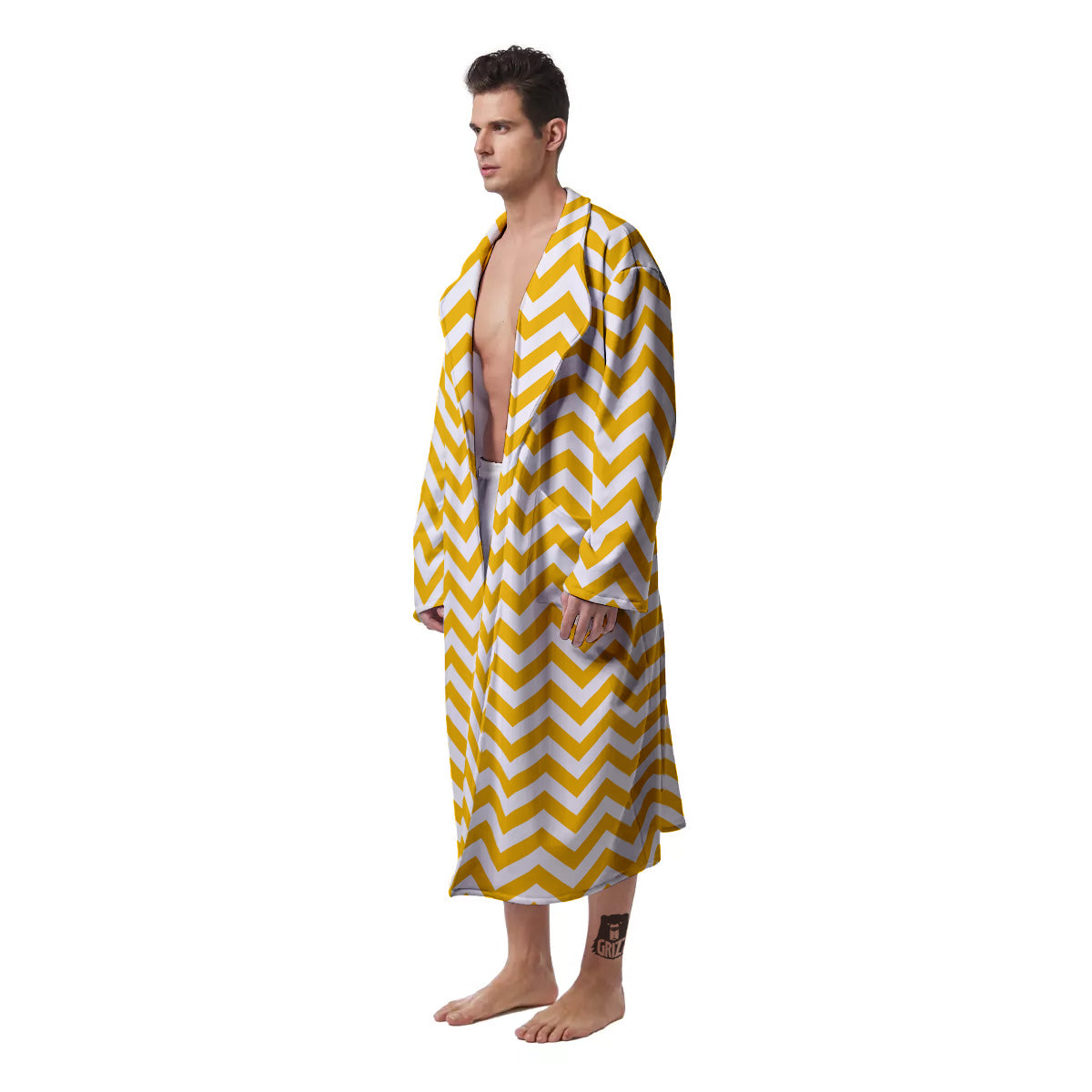 Yellow Zigzag Print Pattern Men's Robe-grizzshop