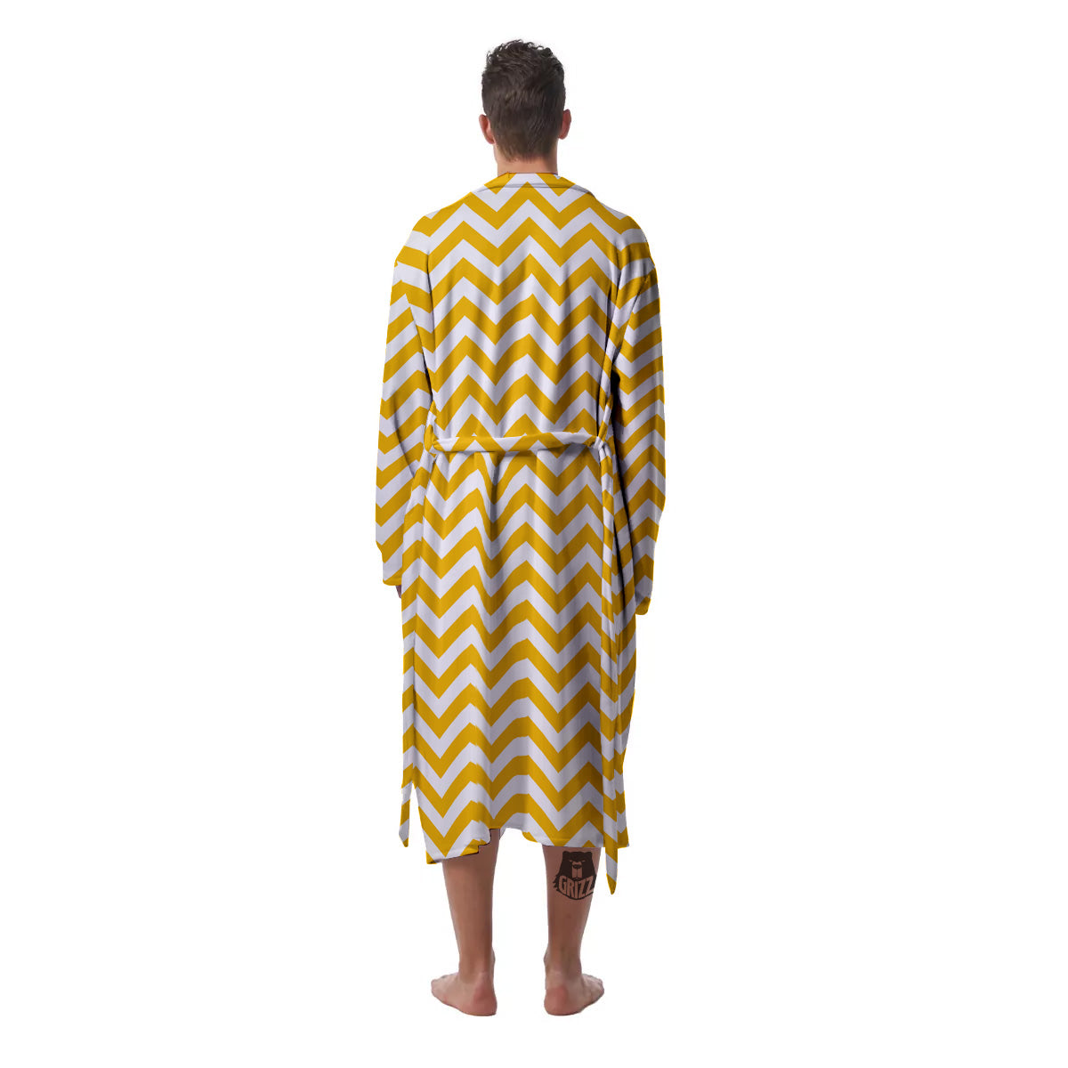 Yellow Zigzag Print Pattern Men's Robe-grizzshop