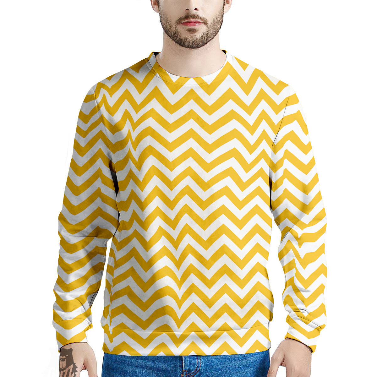 Yellow Zigzag Print Pattern Men's Sweatshirt-grizzshop