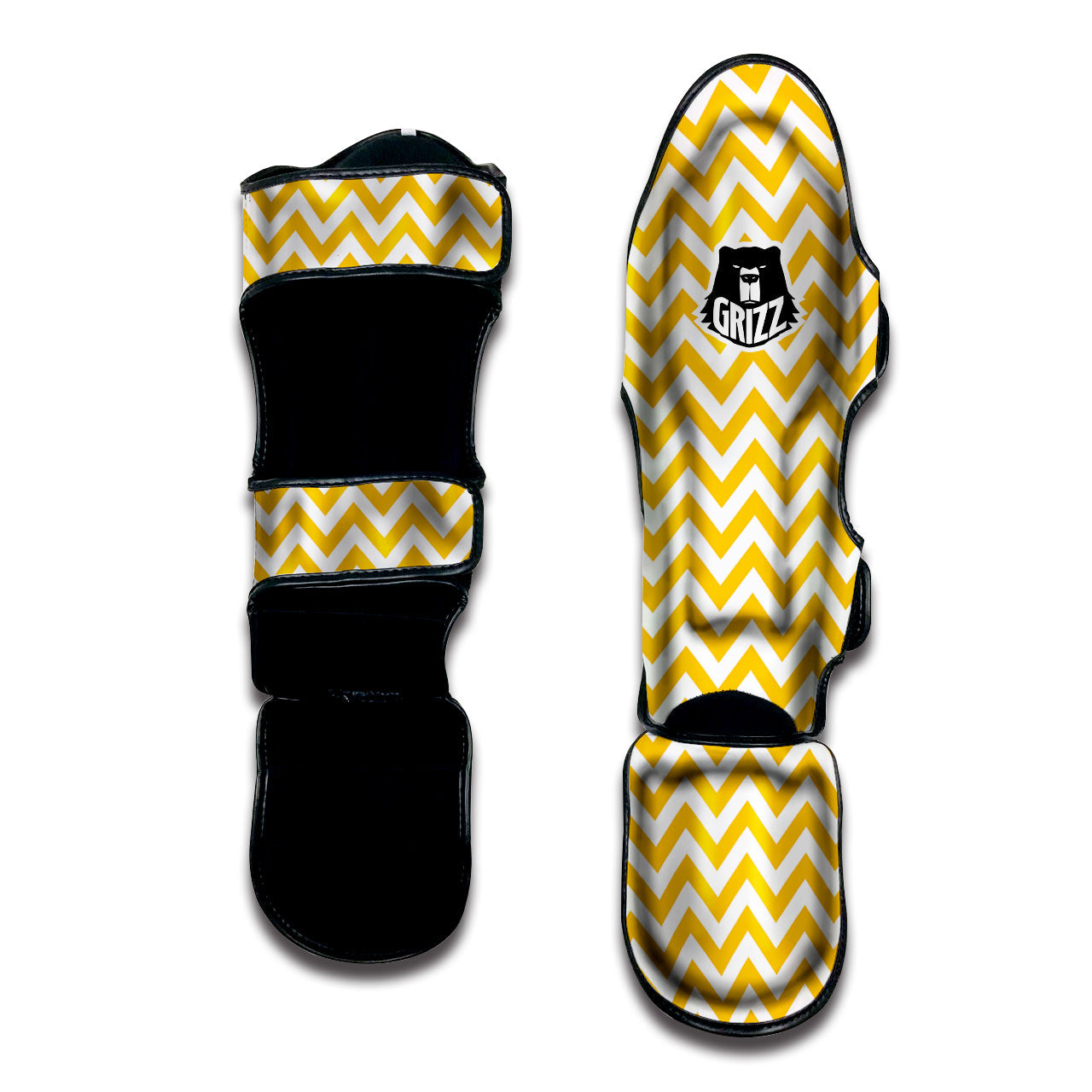 Yellow Zigzag Print Pattern Muay Thai Shin Guards-grizzshop