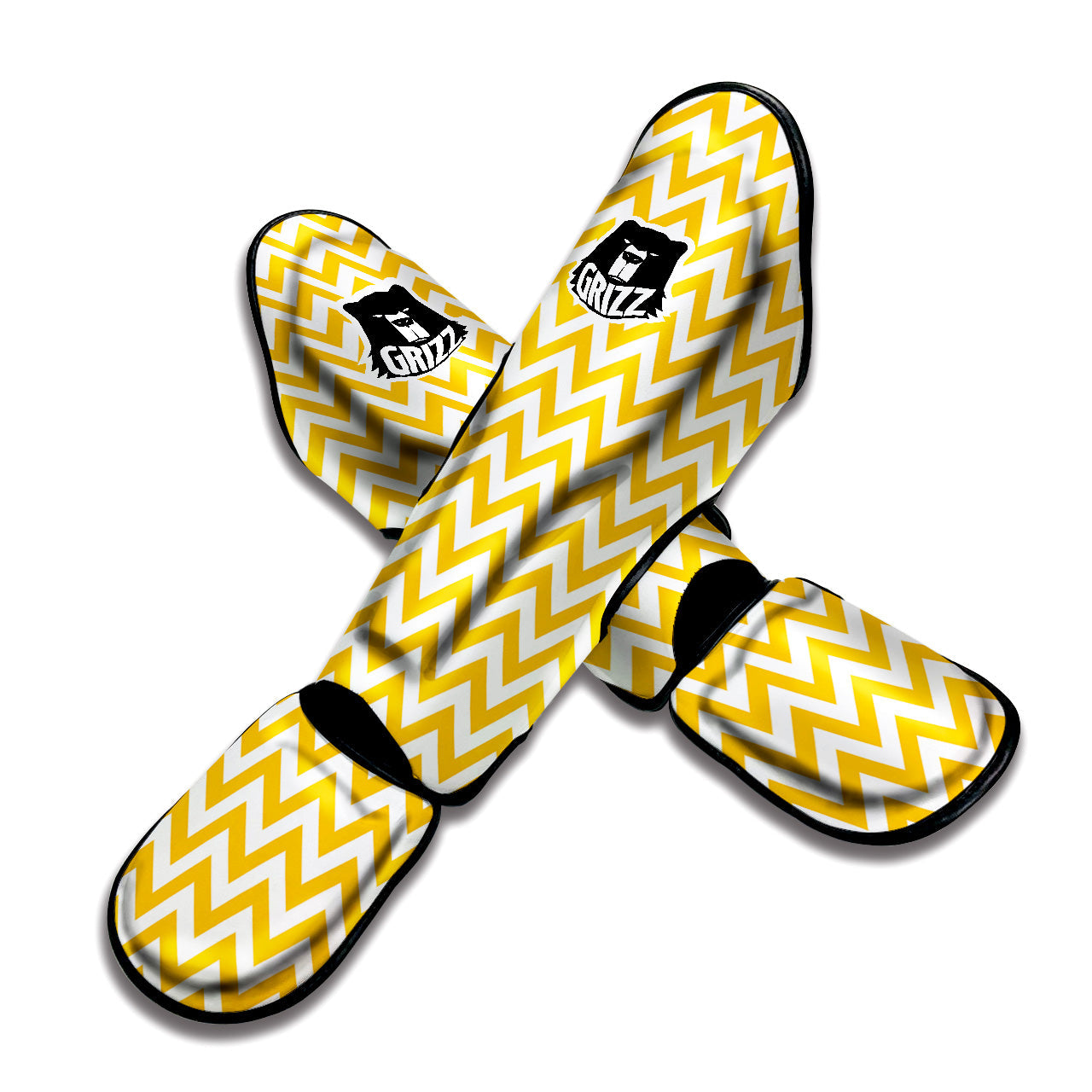 Yellow Zigzag Print Pattern Muay Thai Shin Guards-grizzshop
