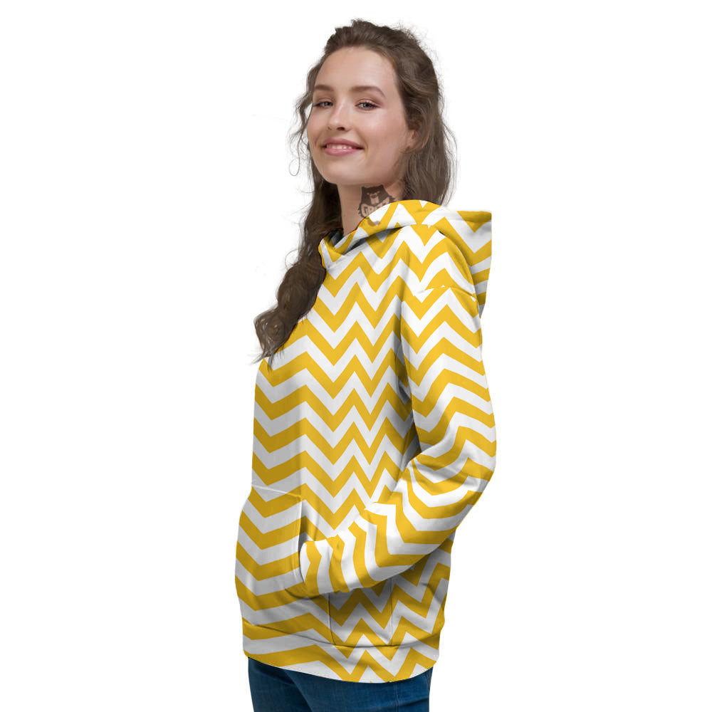 Yellow Zigzag Print Pattern Women's Hoodie-grizzshop