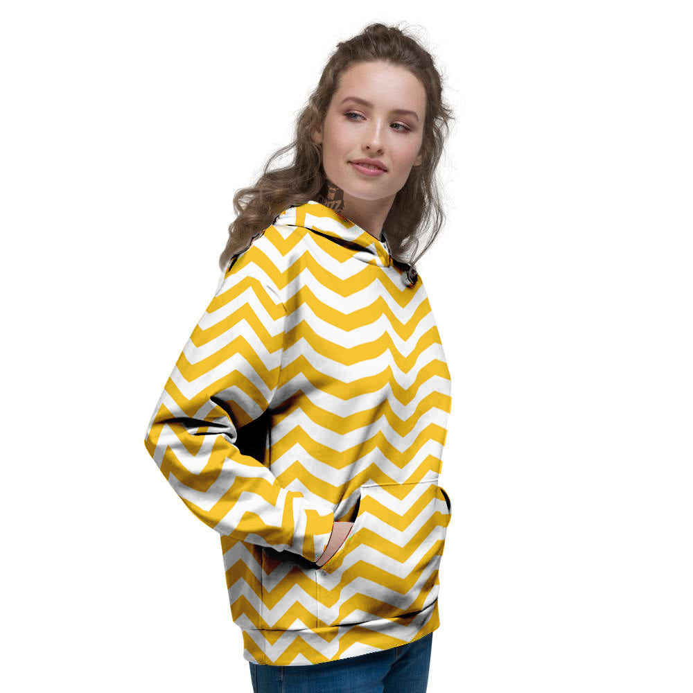 Yellow Zigzag Print Pattern Women's Hoodie-grizzshop
