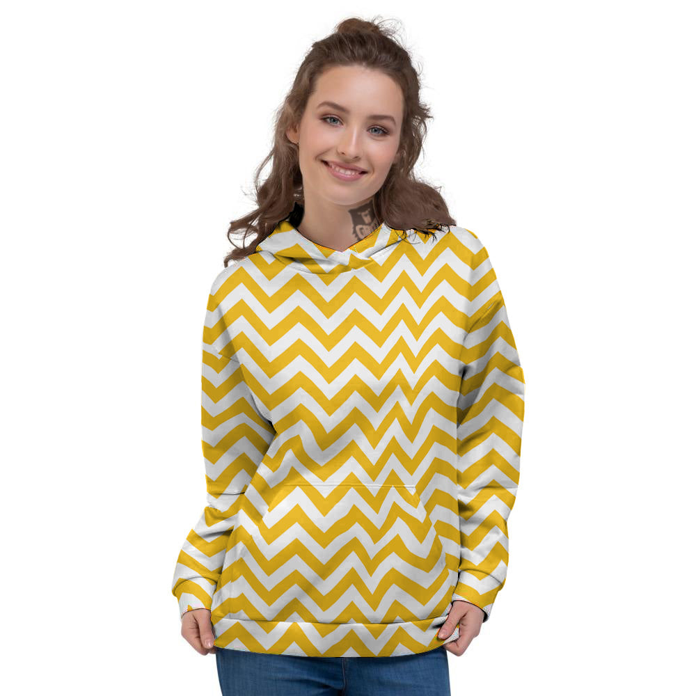 Yellow Zigzag Print Pattern Women's Hoodie-grizzshop