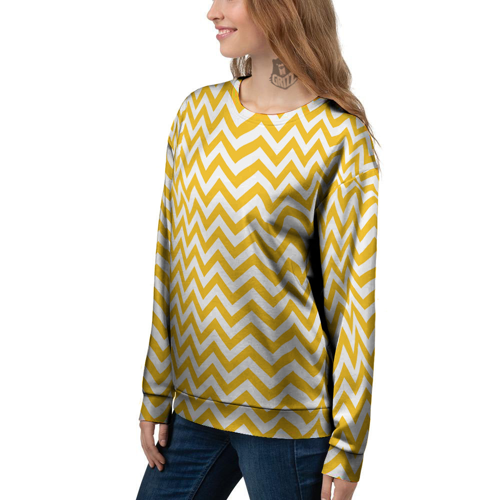 Yellow Zigzag Print Pattern Women's Sweatshirt-grizzshop