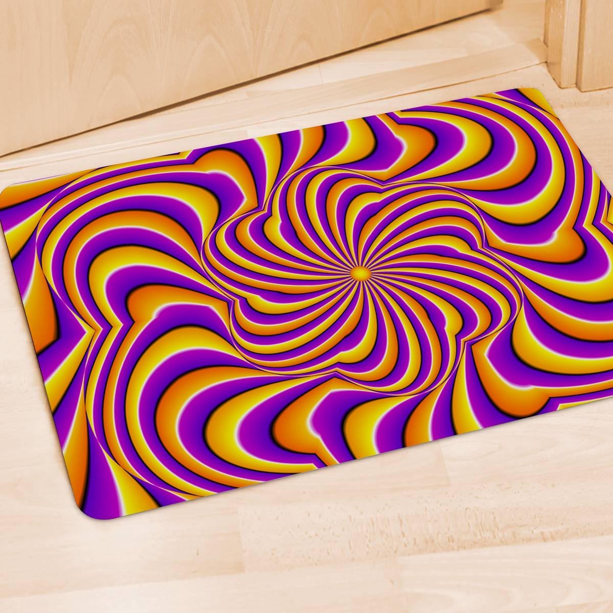 Yellow and purple spin illusion. Door Mat-grizzshop