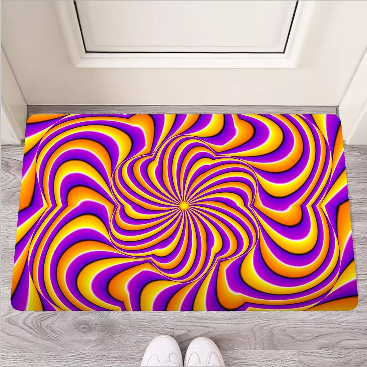 Yellow and purple spin illusion. Door Mat-grizzshop