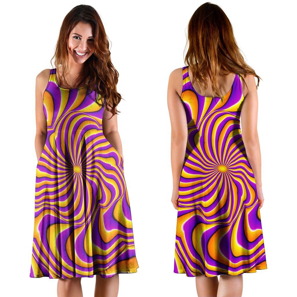 Yellow and purple spin illusion. Dress-grizzshop