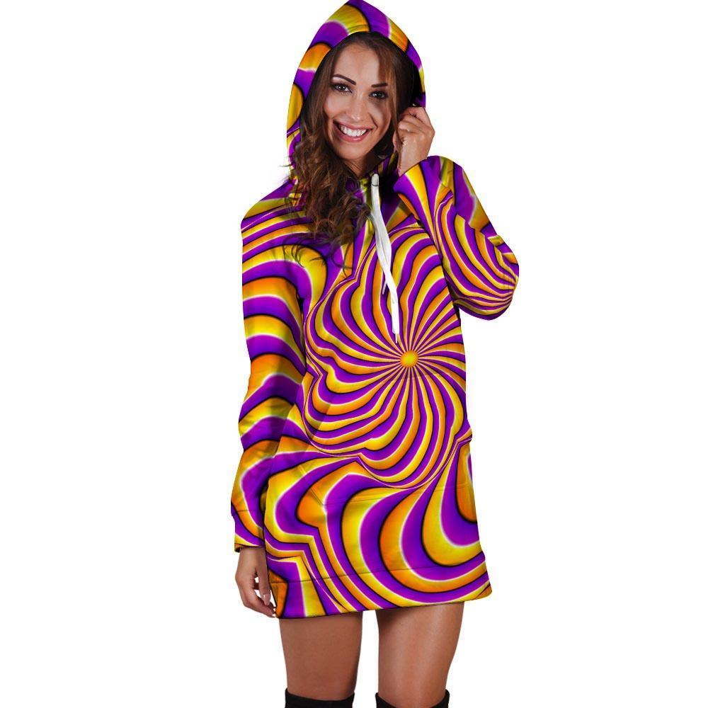 Yellow and purple spin illusion. Hoodie Dress-grizzshop