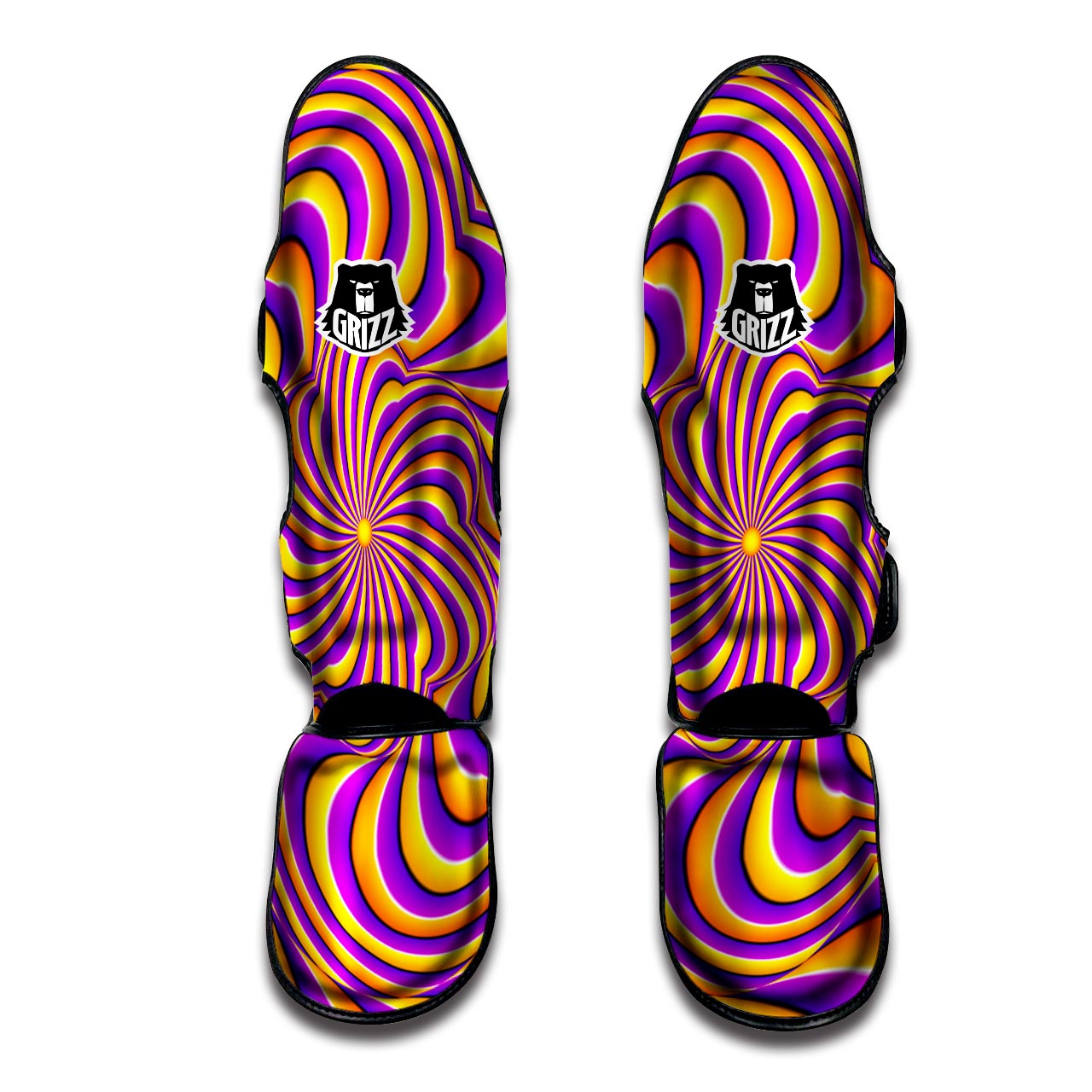 Yellow and purple spin illusion. Muay Thai Shin Guard-grizzshop