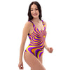 Yellow and purple spin illusion. One Piece Swimsuite-grizzshop