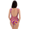 Yellow and purple spin illusion. One Piece Swimsuite-grizzshop