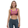 Yellow and purple spin illusion. Sports Bra-grizzshop