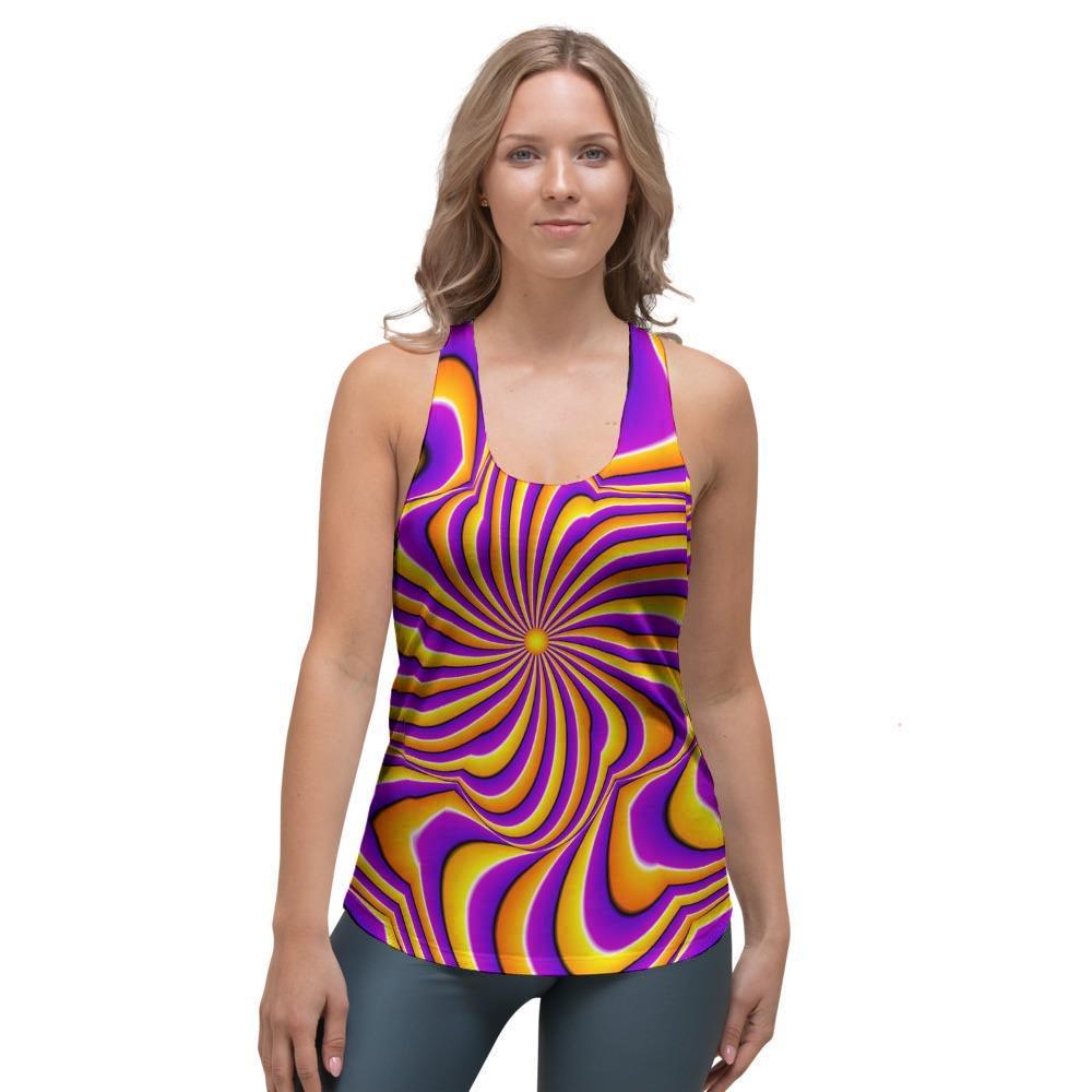 Yellow and purple spin illusion. Women's Racerback Tank Top-grizzshop