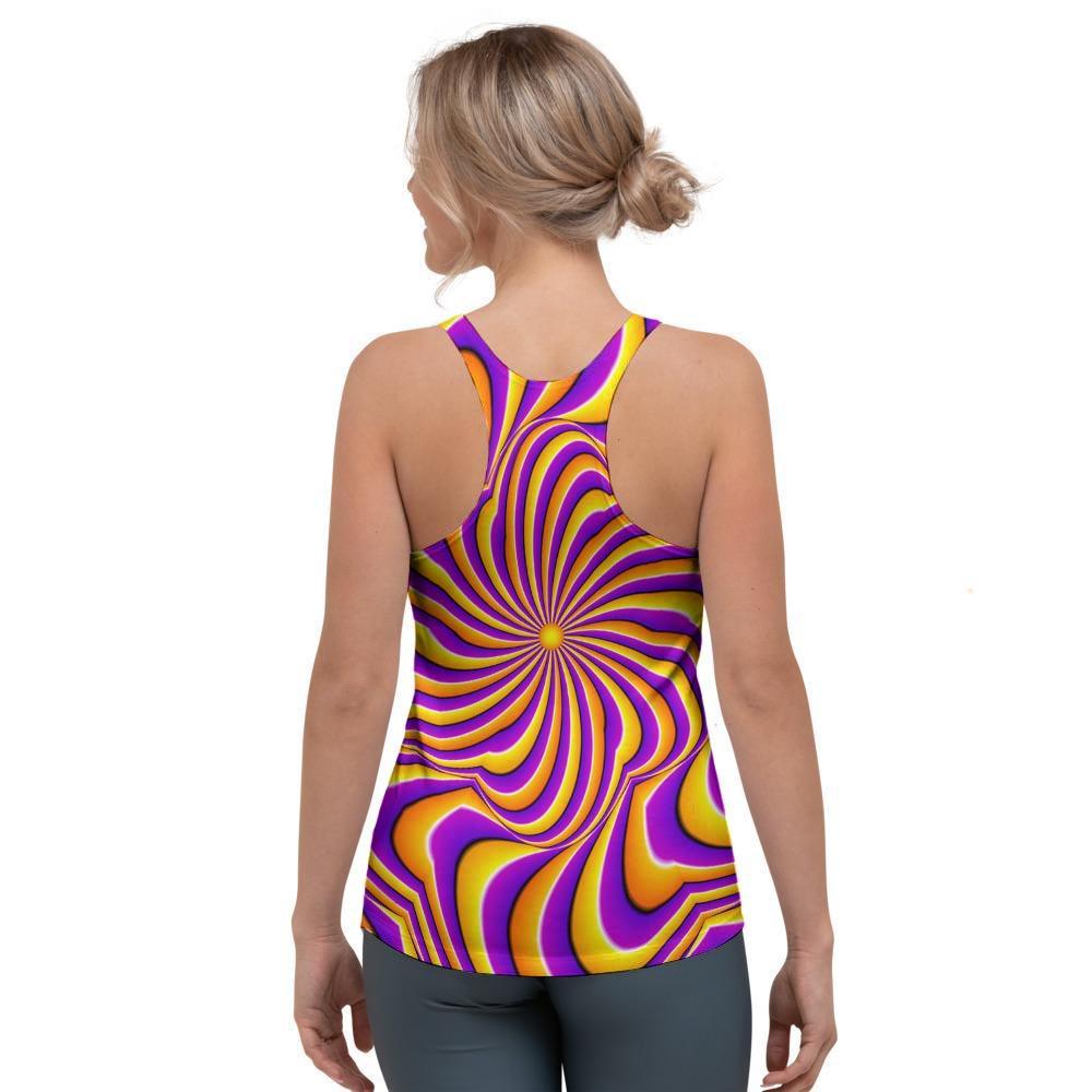 Yellow and purple spin illusion. Women's Racerback Tank Top-grizzshop