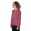 Yellow and purple spin illusion. Women's Zip Up Hoodie-grizzshop