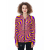 Yellow and purple spin illusion. Women's Zip Up Hoodie-grizzshop