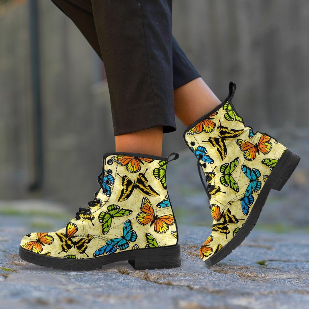 Yellow Butterfly Pattern Print Men's Boots-grizzshop