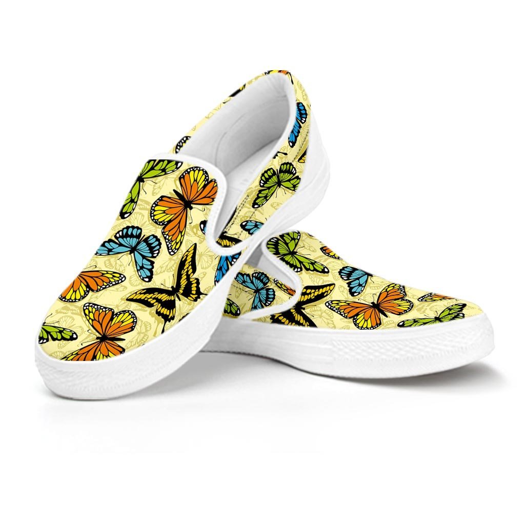 Yellow Butterfly Pattern Print Men's Slip On Sneakers-grizzshop