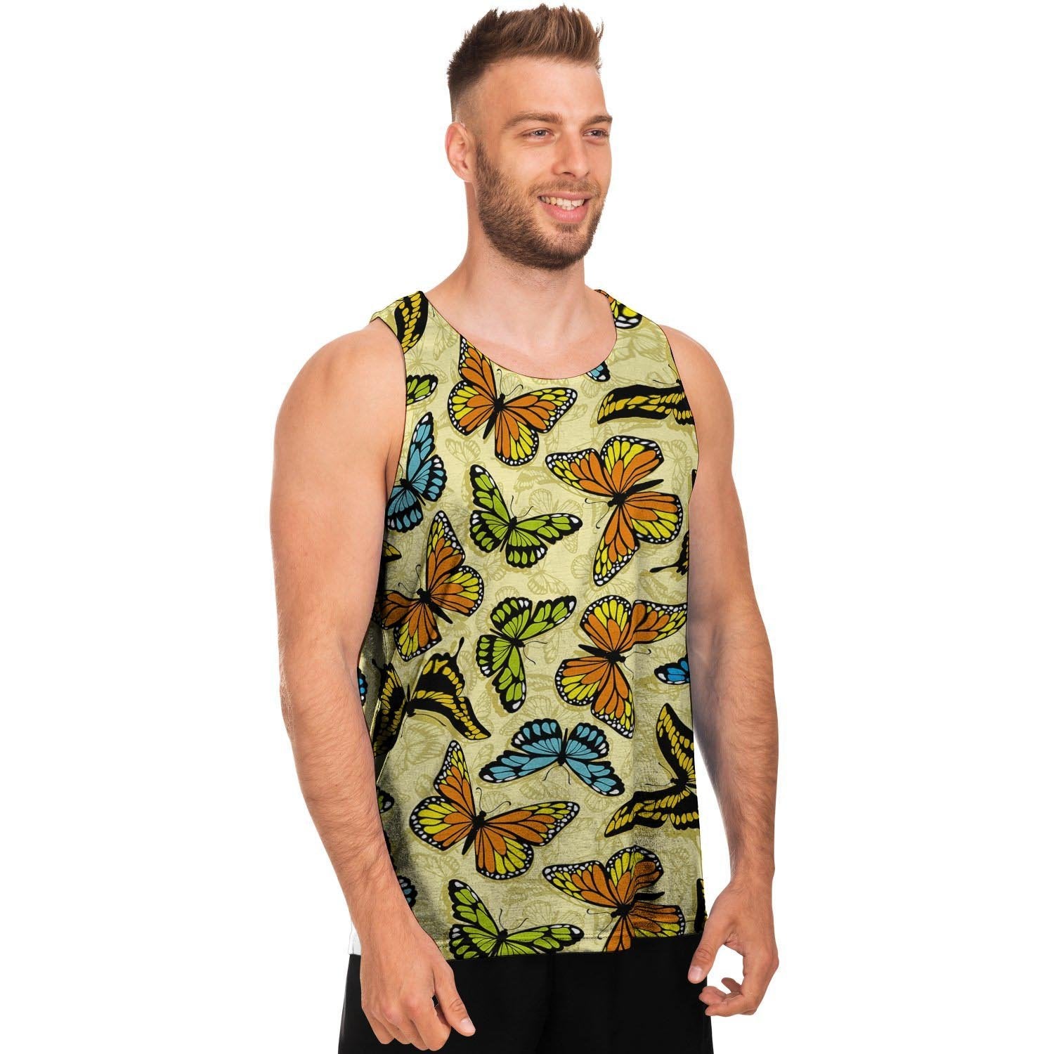 Yellow Butterfly Pattern Print Men's Tank Tops-grizzshop